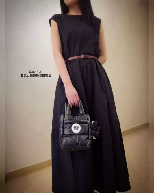日系A字長裙 Black Sleeveless A-line Dress