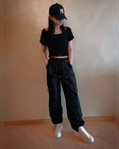 9 pockets black cargo pants -#050黑色工褲
