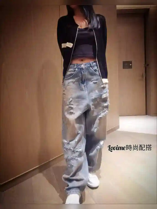 穿窿牛仔褲 Ripped wide jeans