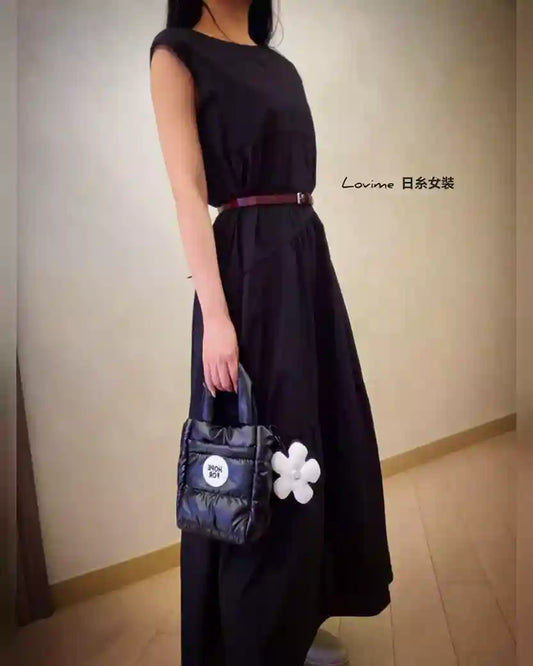 日系A字長裙 Black Sleeveless A-line Dress